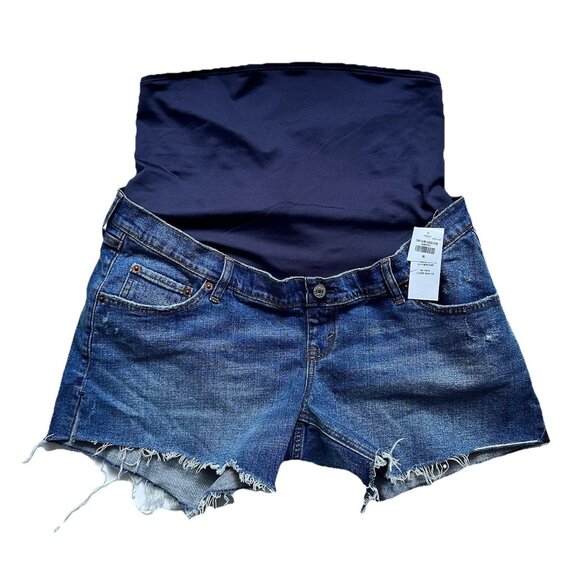Abercrombie & Fitch Maternity 4” Mom Jean Short Distressed Full Belly Band Sz 10 - Picture 7 of 7